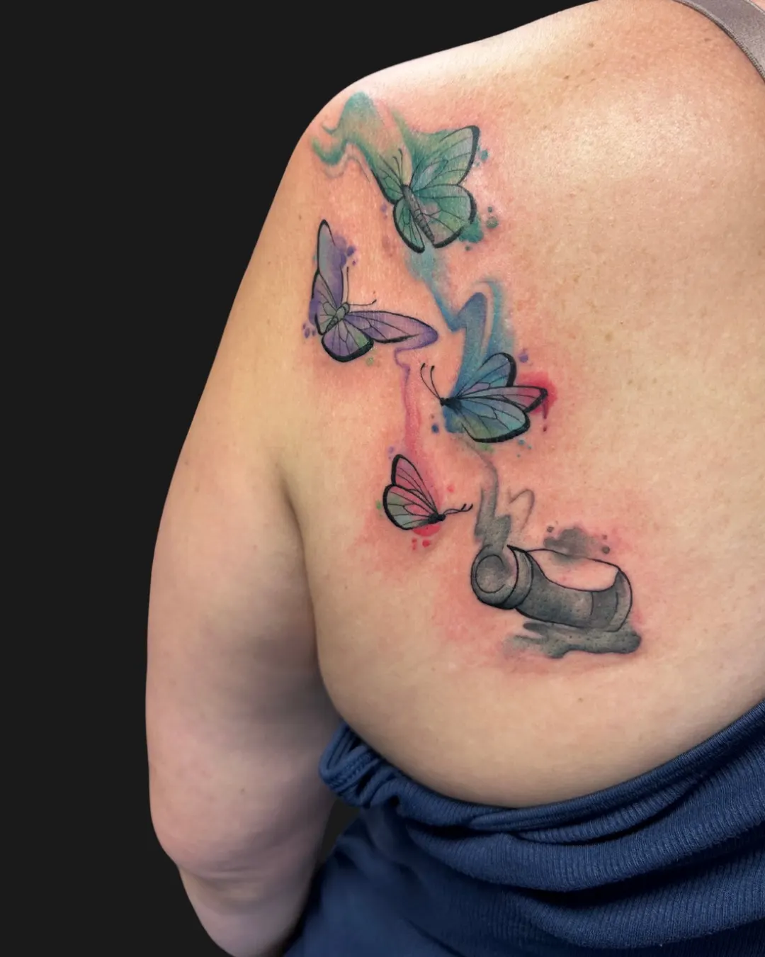Watercolor butterfly tattoo by Lacey Rawson, Dublin Ohio
