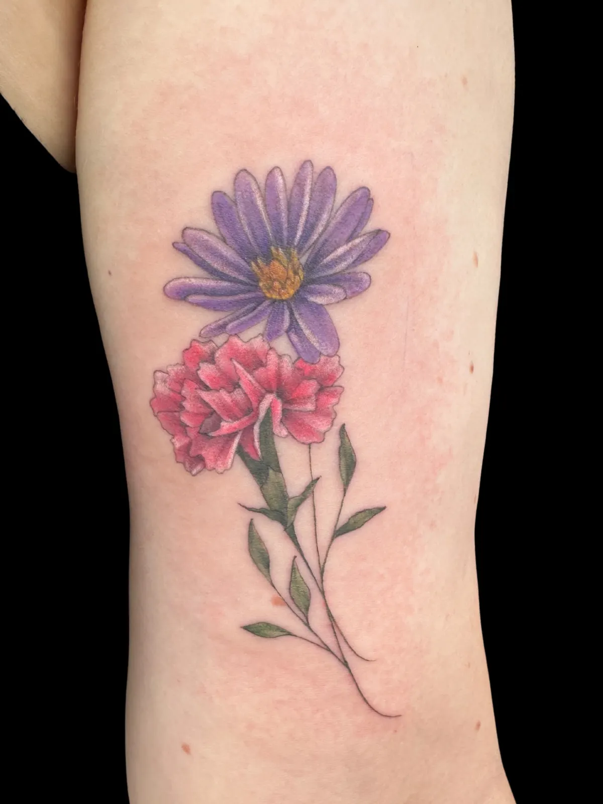 Botanical daisy and floral tattoo by Lacey Rawson, Dublin Ohio