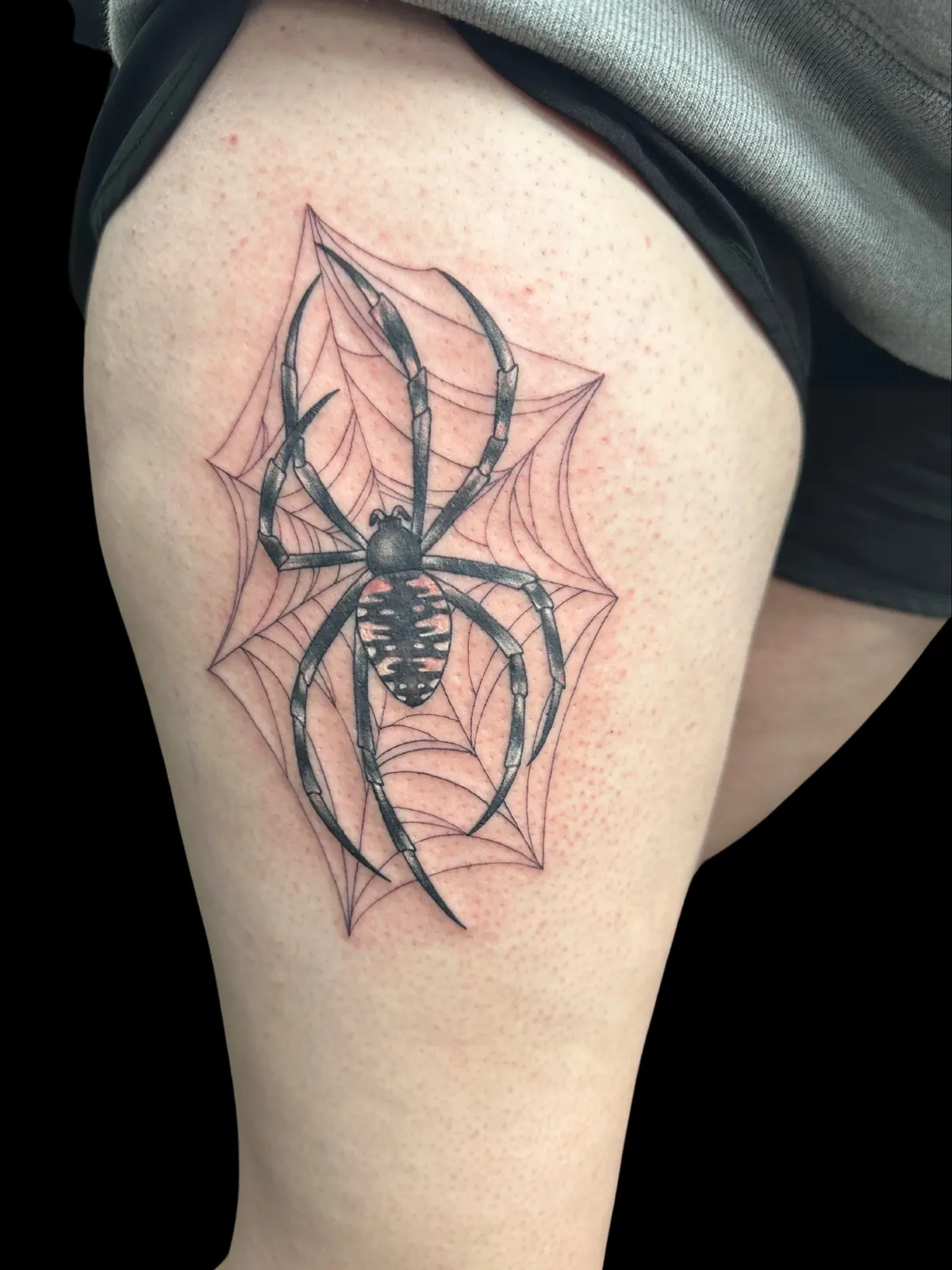 Spider black and grey tattoo by Lacey Rawson